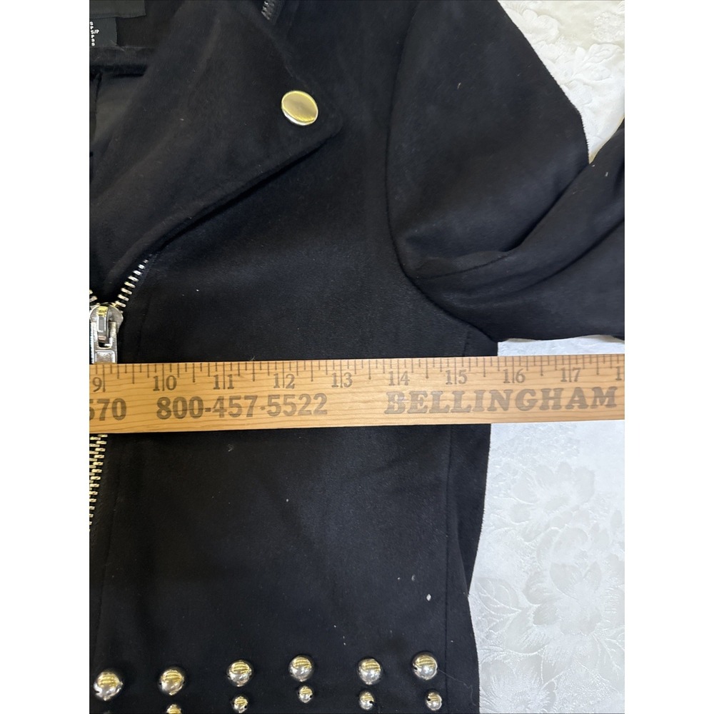 Forever 21 Black Moto Jacket Womens S Cropped Faux Suede Full Zip - Picture 6 of 9